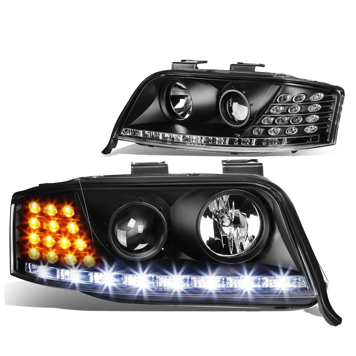 DNA Motoring, 02-04 Audi A6 Quattro LED DRL Projector Headlights - Black Housing