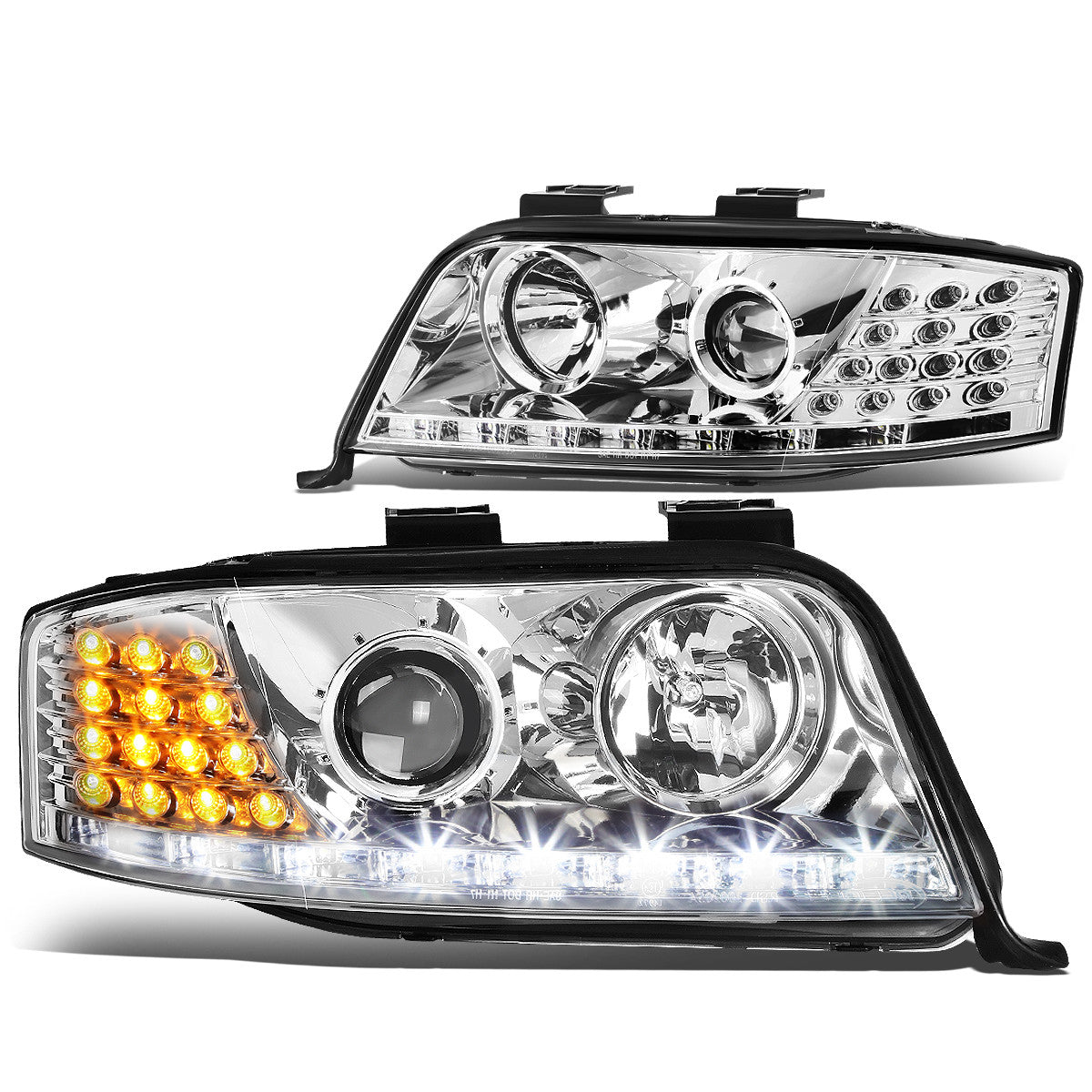 DNA Motoring, 02-04 Audi A6 Quattro LED DRL Projector Headlights - Chrome Housing