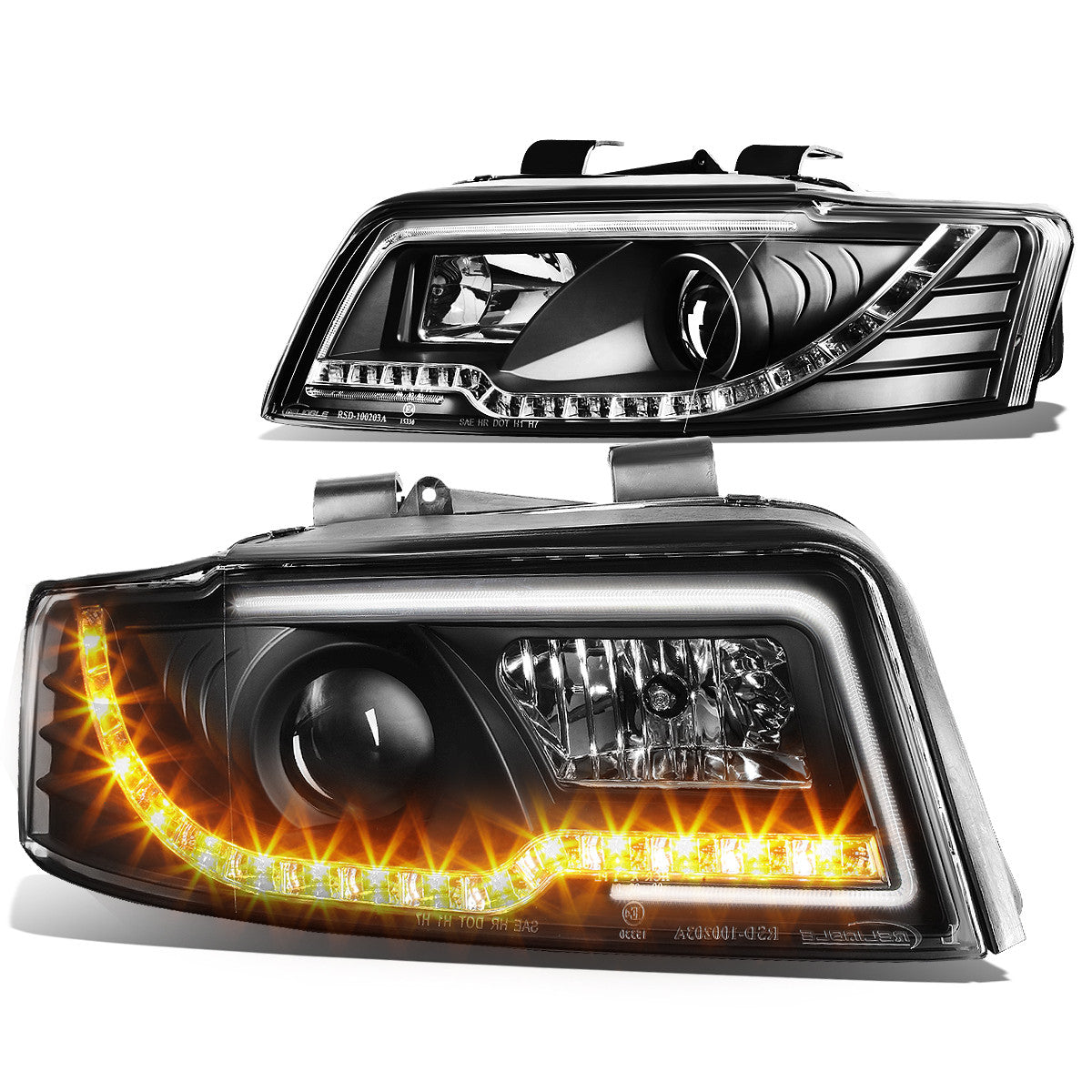 DNA Motoring, 02-05 Audi A4/S4 B6 Quattro LED DRL+Turn Signal Projector Headlights - Black