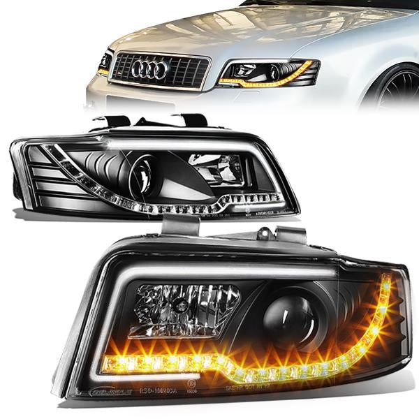 DNA Motoring, 02-05 Audi A4/S4 B6 Quattro LED DRL+Turn Signal Projector Headlights - Black