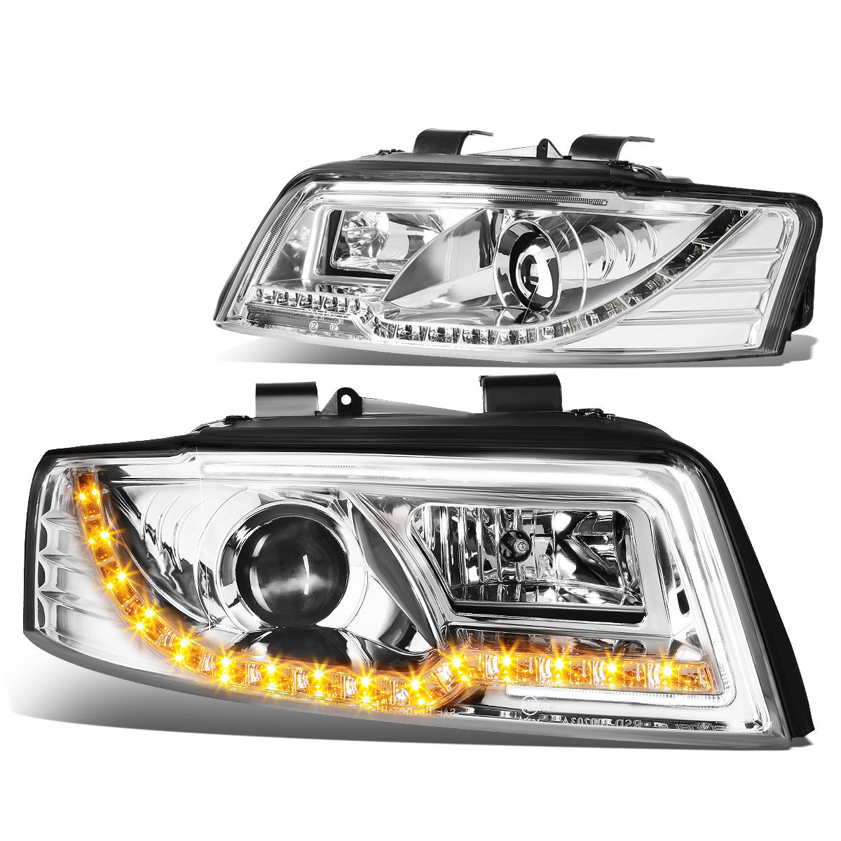 DNA Motoring, 02-05 Audi A4/S4 B6 Quattro LED DRL+Turn Signal Projector Headlights - Chrome