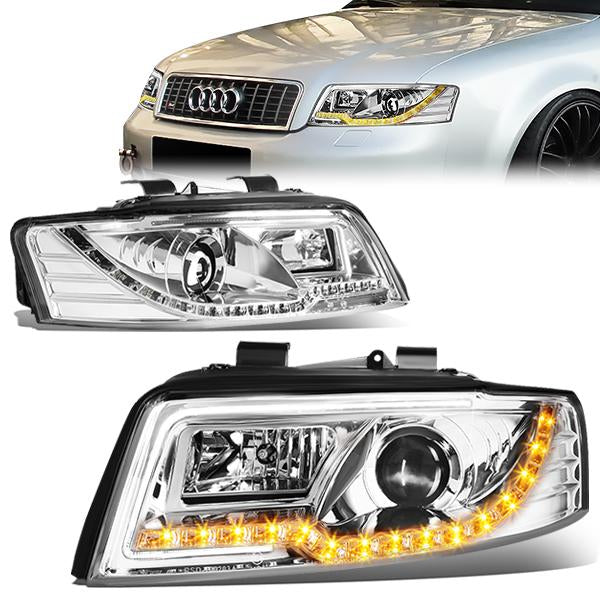 DNA Motoring, 02-05 Audi A4/S4 B6 Quattro LED DRL+Turn Signal Projector Headlights - Chrome