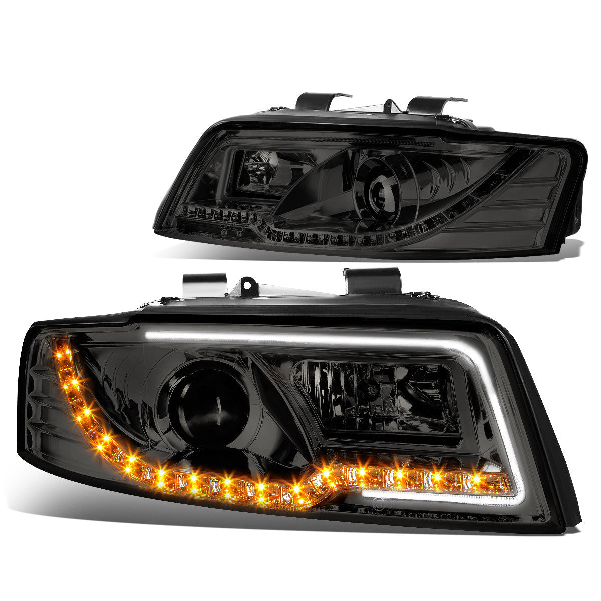 DNA Motoring, 02-05 Audi A4/S4 B6 Quattro LED DRL+Turn Signal Projector Headlights - Smoked