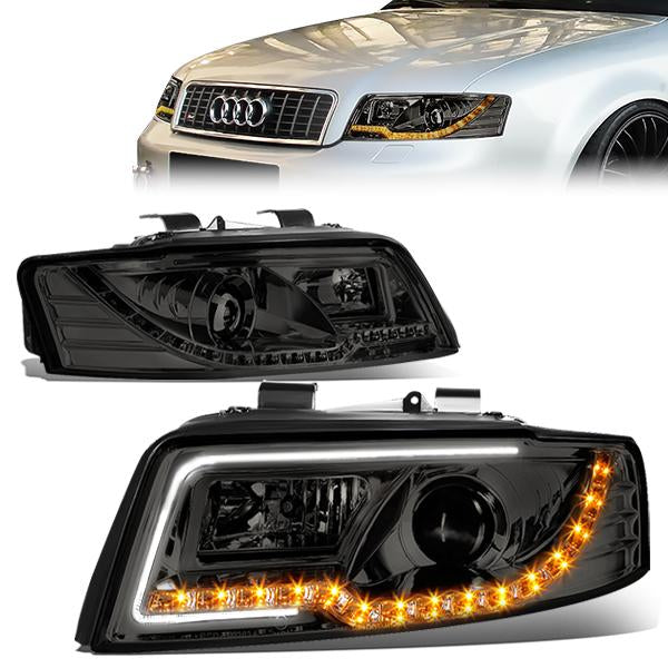 DNA Motoring, 02-05 Audi A4/S4 B6 Quattro LED DRL+Turn Signal Projector Headlights - Smoked