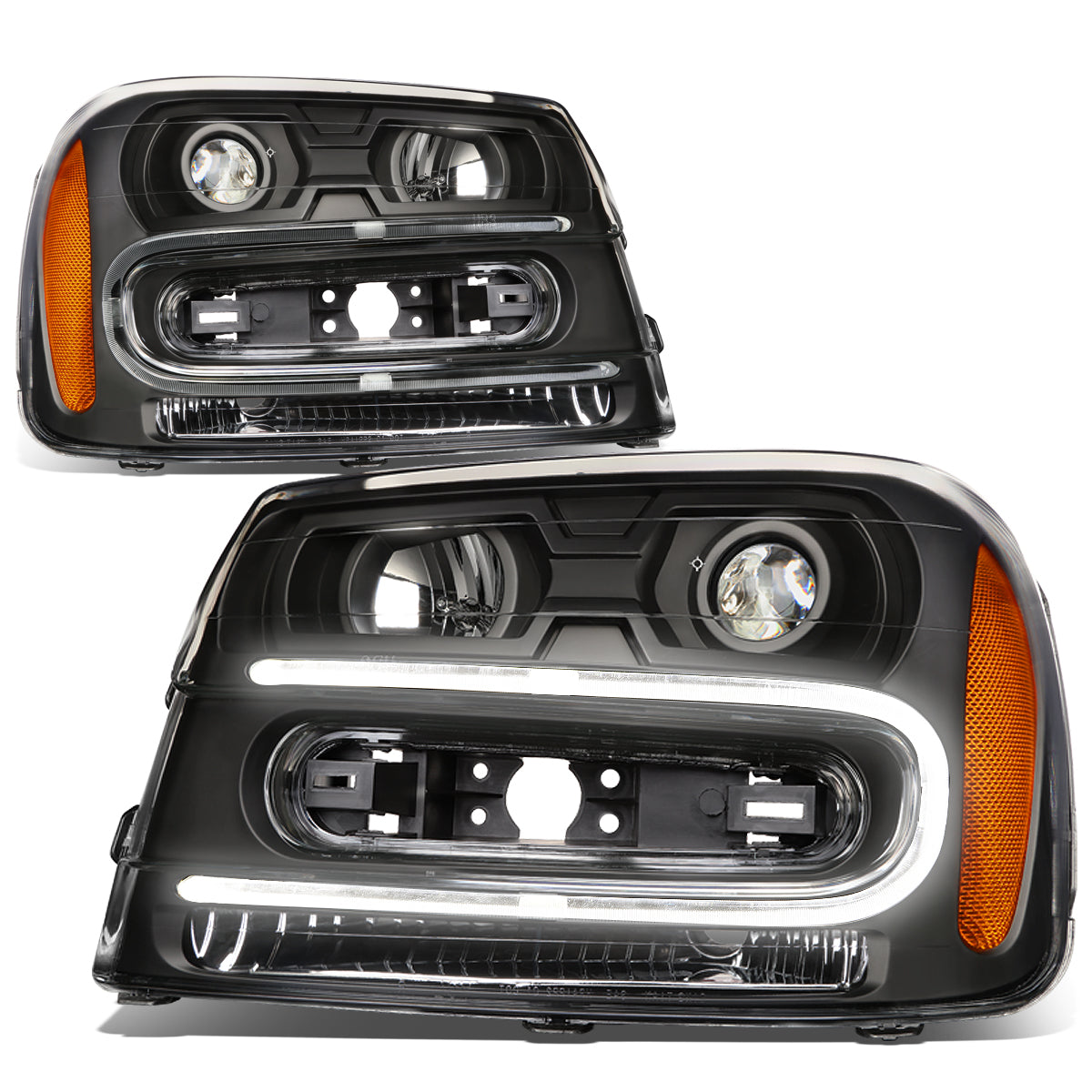 DNA Motoring, 02-09 Chevy Trailblazer EXT LED DRL Projector Headlights - Black Housing Amber Corner