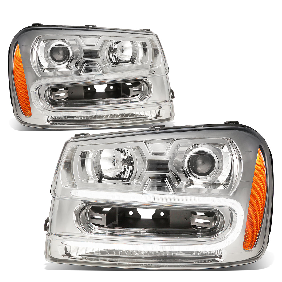 DNA Motoring, 02-09 Chevy Trailblazer EXT LED DRL Projector Headlights - Chrome Housing Amber Corner