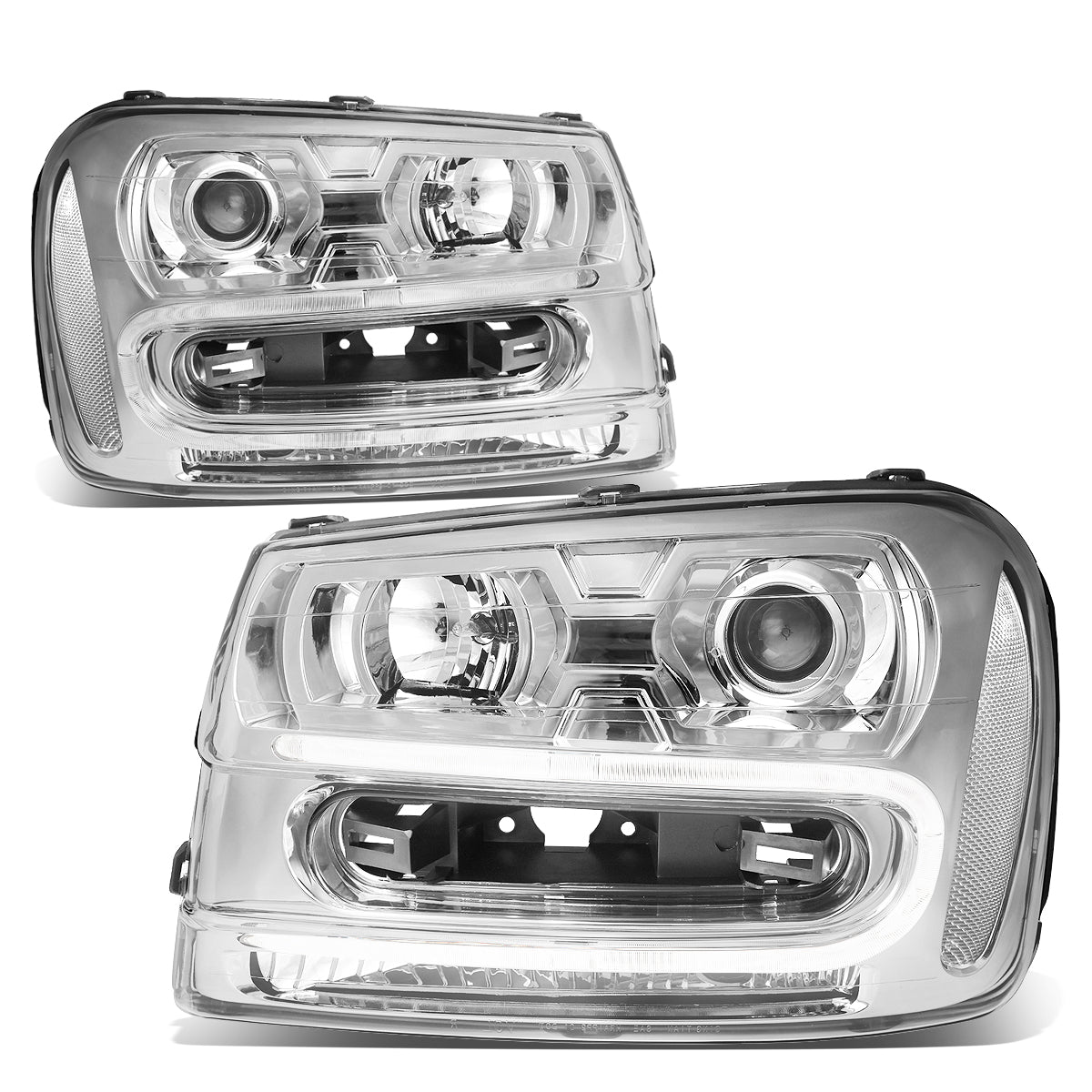 DNA Motoring, 02-09 Chevy Trailblazer EXT LED DRL Projector Headlights - Chrome Housing Clear Corner