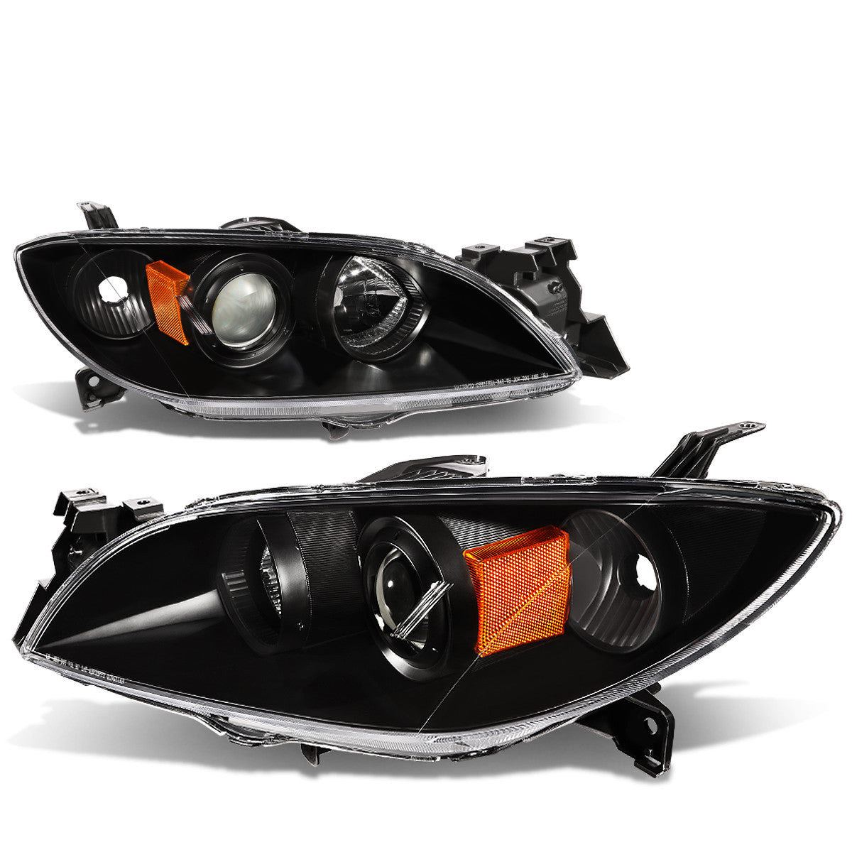 DNA Motoring, 04-09 Mazda 3 Sedan Projector Headlights - Black Housing Amber Corner