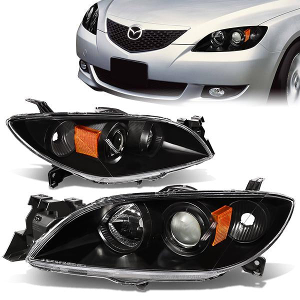 DNA Motoring, 04-09 Mazda 3 Sedan Projector Headlights - Black Housing Amber Corner