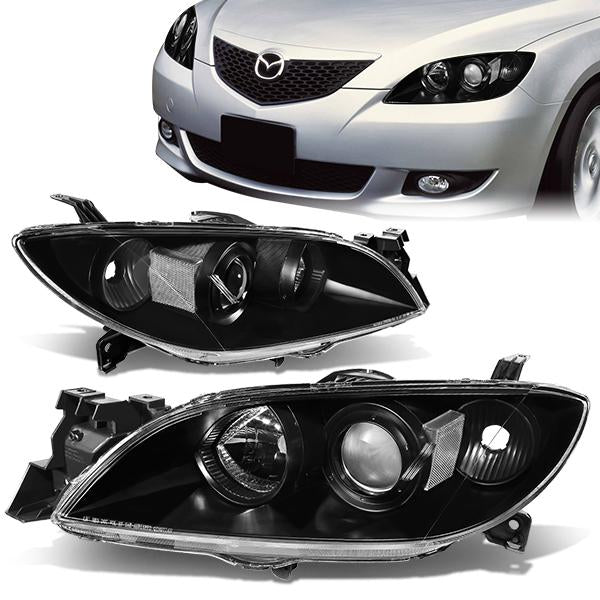 DNA Motoring, 04-09 Mazda 3 Sedan Projector Headlights - Black Housing Clear Corner