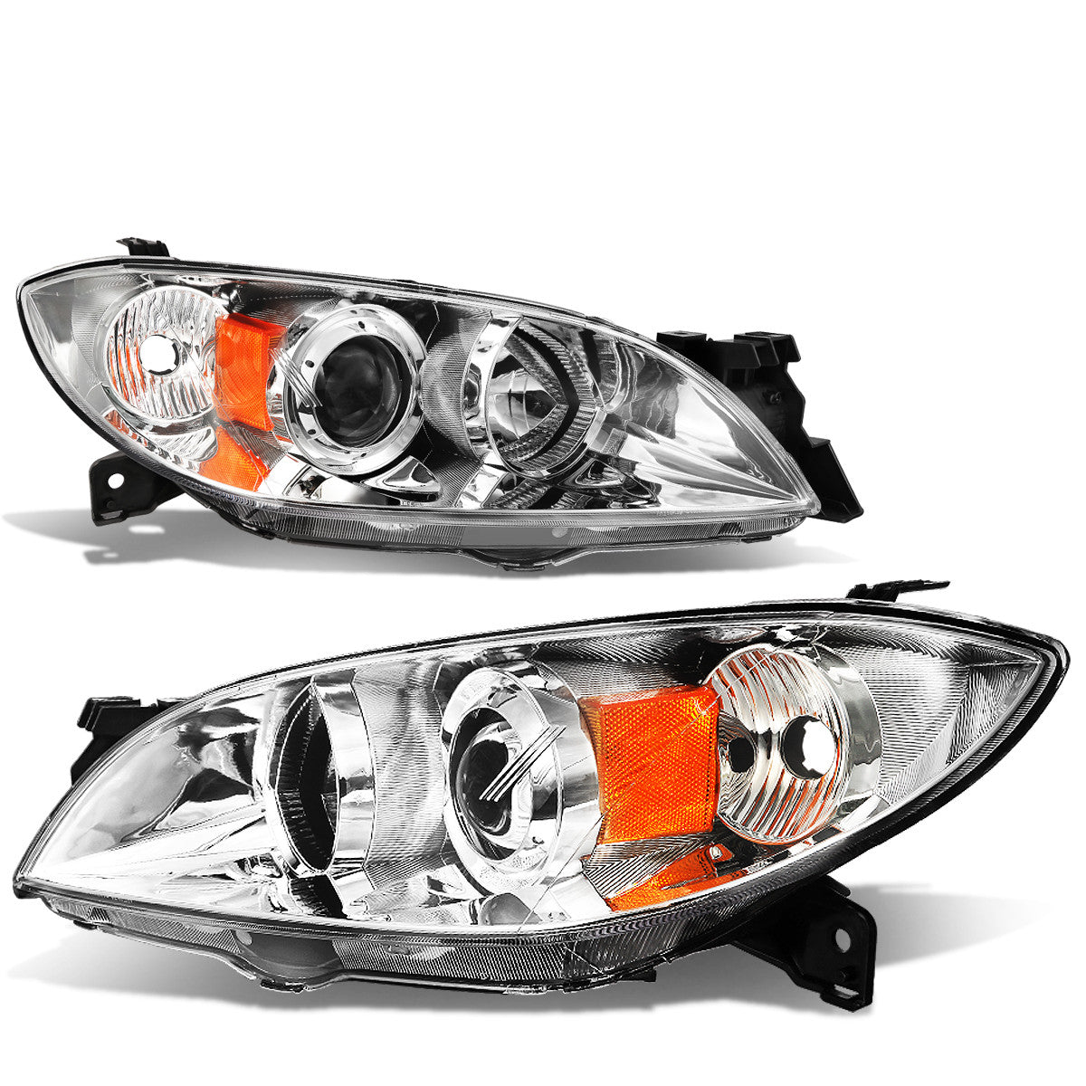 DNA Motoring, 04-09 Mazda 3 Sedan Projector Headlights - Chrome Housing Amber Corner