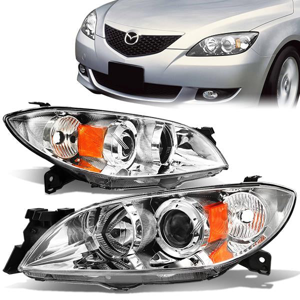 DNA Motoring, 04-09 Mazda 3 Sedan Projector Headlights - Chrome Housing Amber Corner