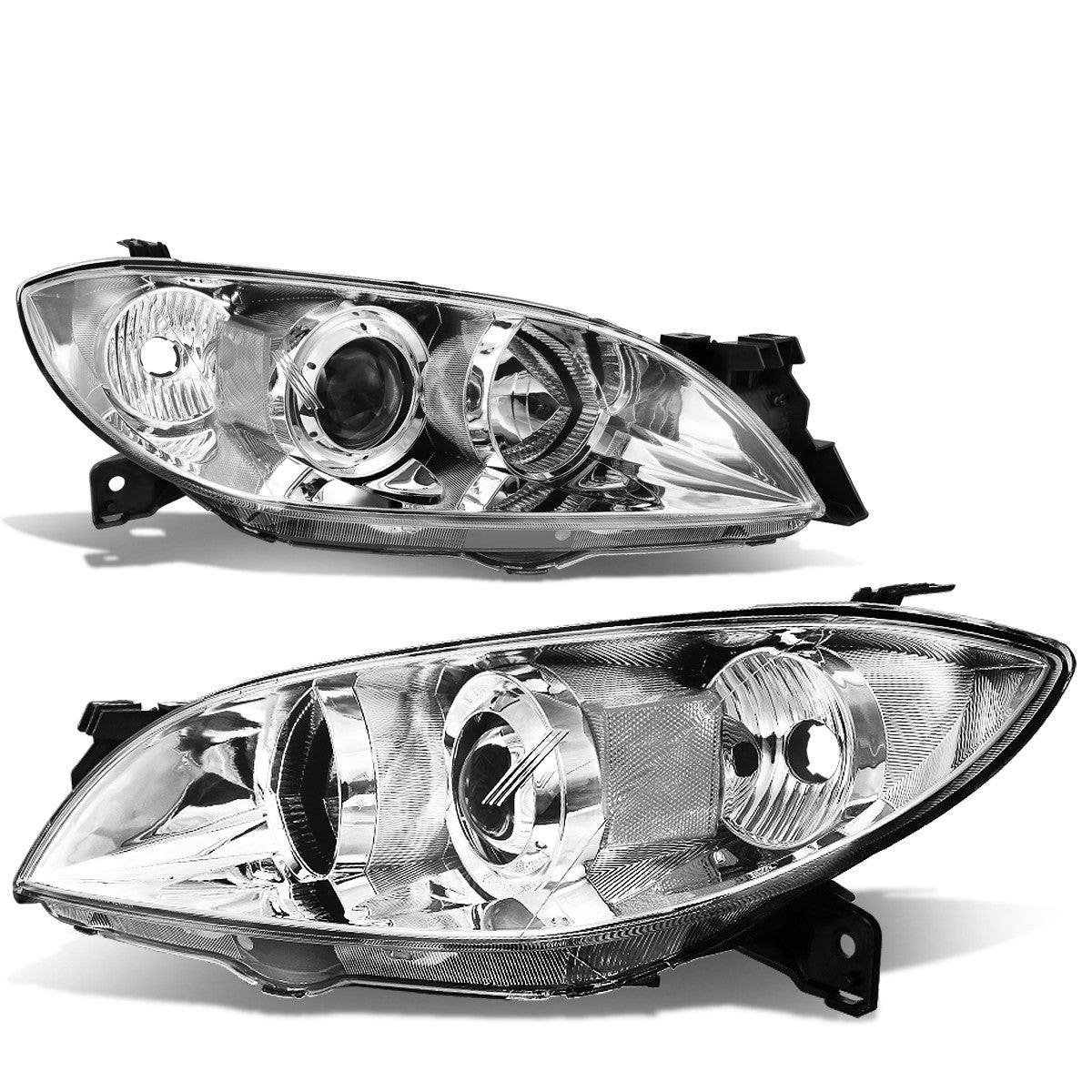 DNA Motoring, 04-09 Mazda 3 Sedan Projector Headlights - Chrome Housing Clear Corner