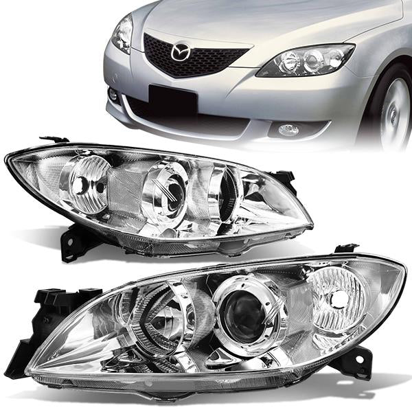 DNA Motoring, 04-09 Mazda 3 Sedan Projector Headlights - Chrome Housing Clear Corner