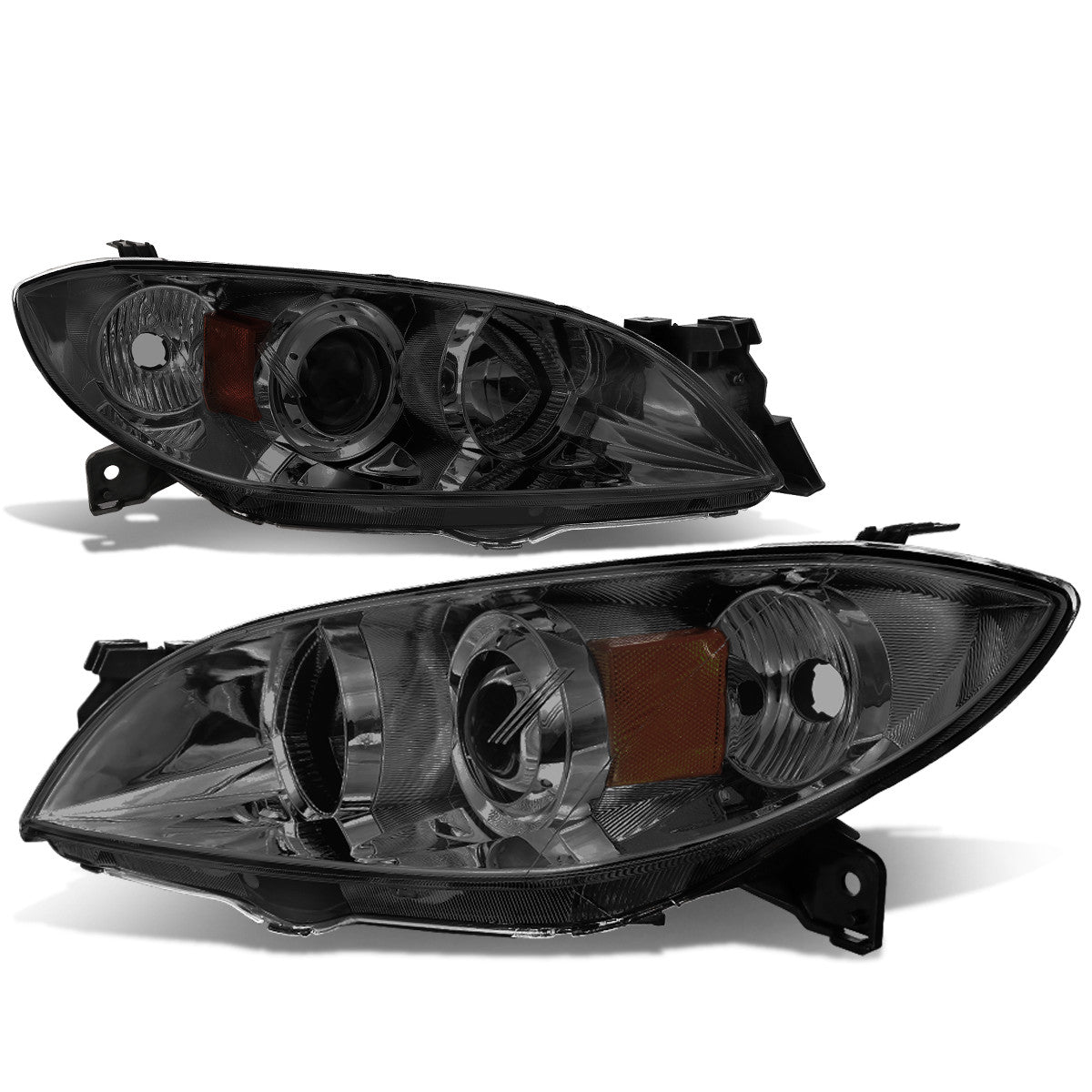 DNA Motoring, 04-09 Mazda 3 Sedan Projector Headlights - Smoked Housing Amber Corner