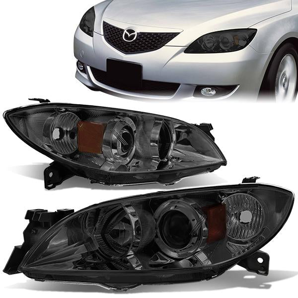 DNA Motoring, 04-09 Mazda 3 Sedan Projector Headlights - Smoked Housing Amber Corner