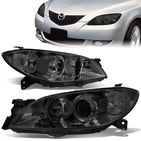 DNA Motoring, 04-09 Mazda 3 Sedan Projector Headlights - Smoked Housing Clear Corner