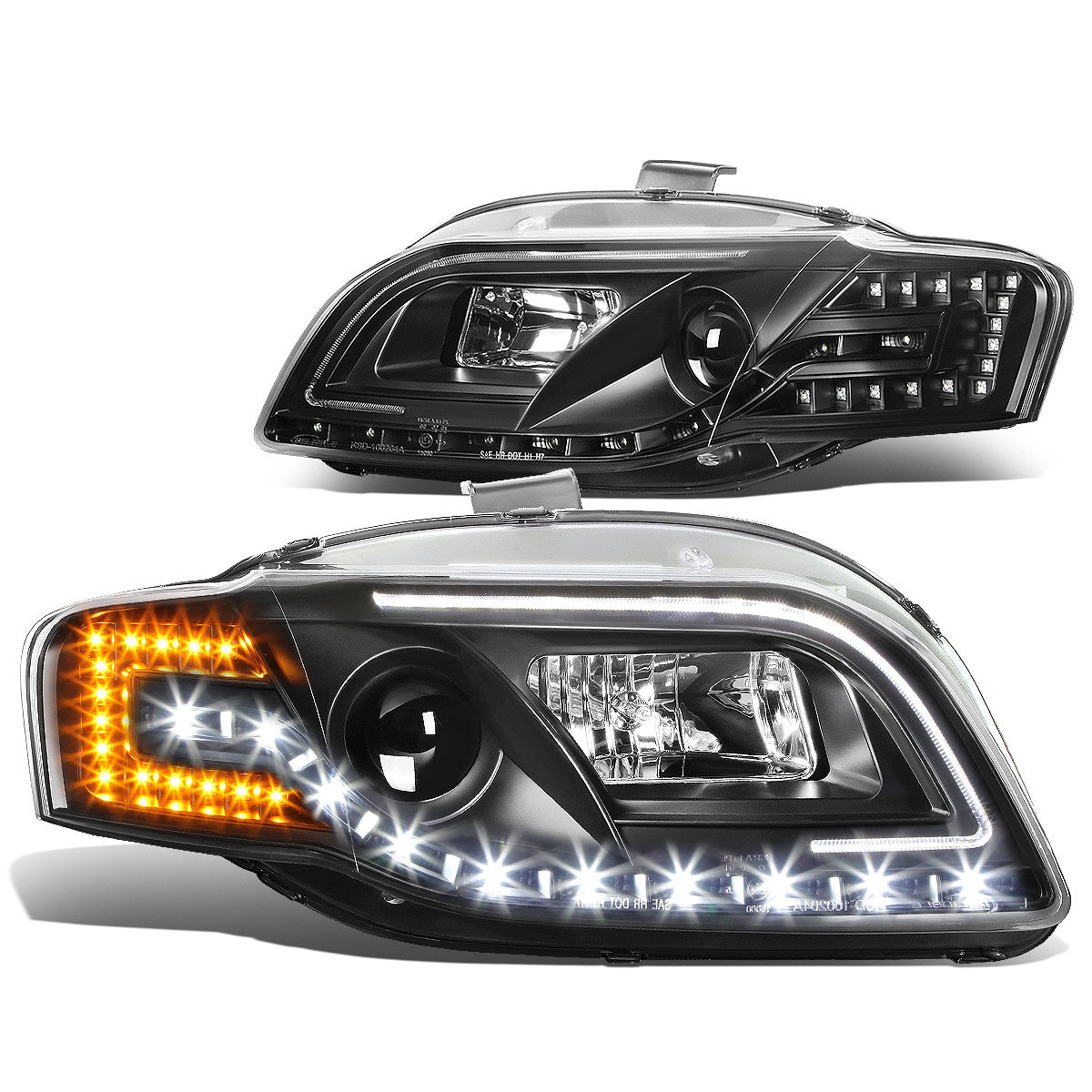 DNA Motoring, 05-08 Audi A4/S4 Sedan Wagon LED DRL+Turn Signal Projector Headlights - Black