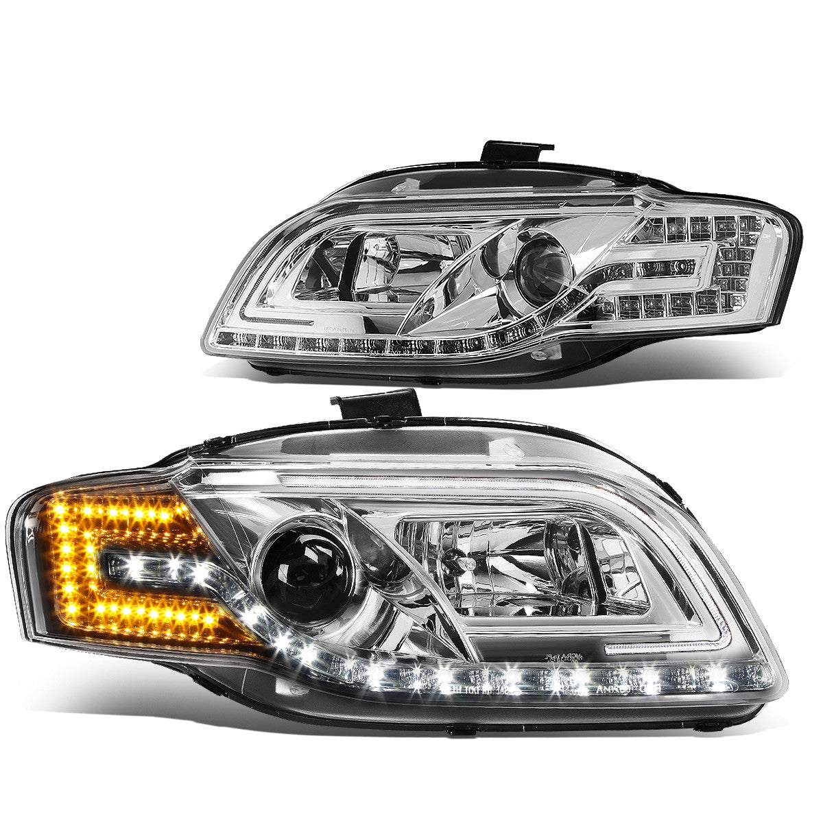 DNA Motoring, 05-08 Audi A4/S4 Sedan Wagon LED DRL+Turn Signal Projector Headlights - Chrome