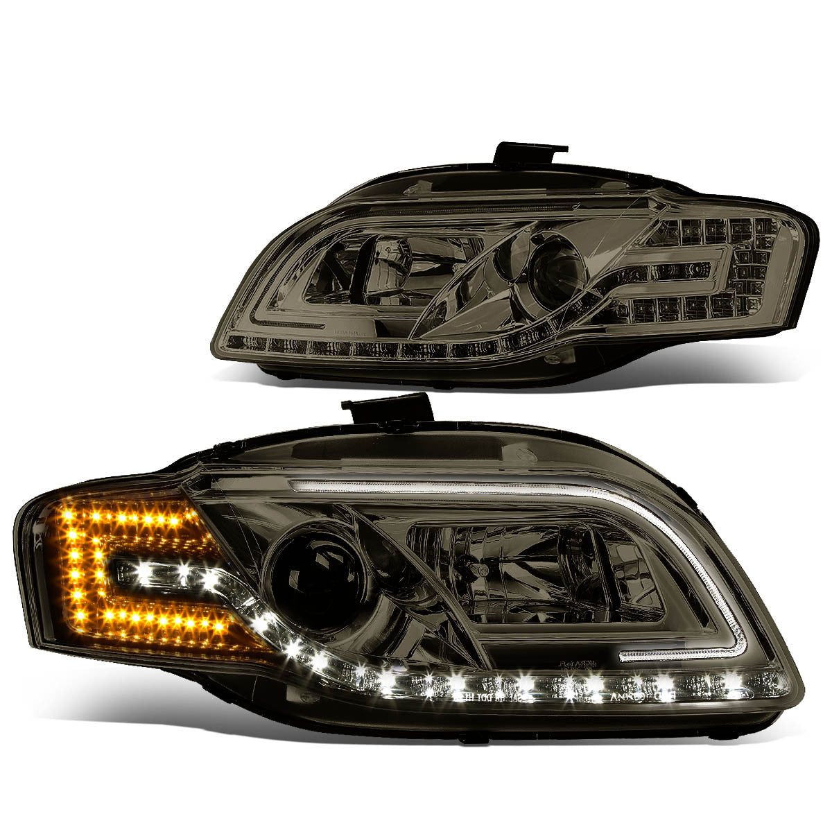 DNA Motoring, 05-08 Audi A4/S4 Sedan Wagon LED DRL+Turn Signal Projector Headlights - Smoked