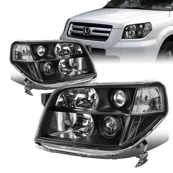 DNA Motoring, 06-08 Honda Pilot Projector Headlights - Black Housing Clear Corner