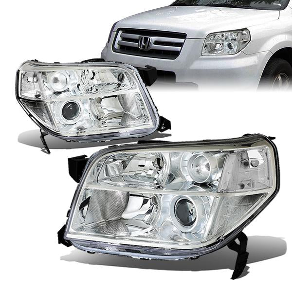 DNA Motoring, 06-08 Honda Pilot Projector Headlights - Chrome Housing Clear Corner