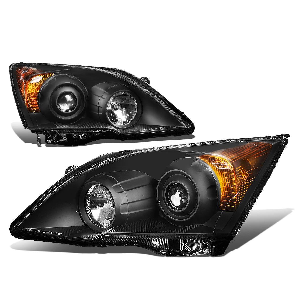 DNA Motoring, 07-11 Honda CR-V Projector Headlights - Black Housing Amber Corner