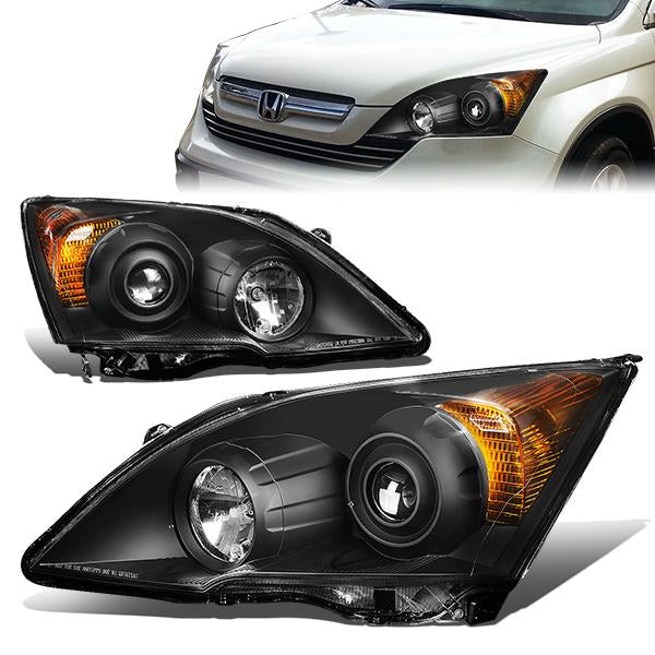 DNA Motoring, 07-11 Honda CR-V Projector Headlights - Black Housing Amber Corner