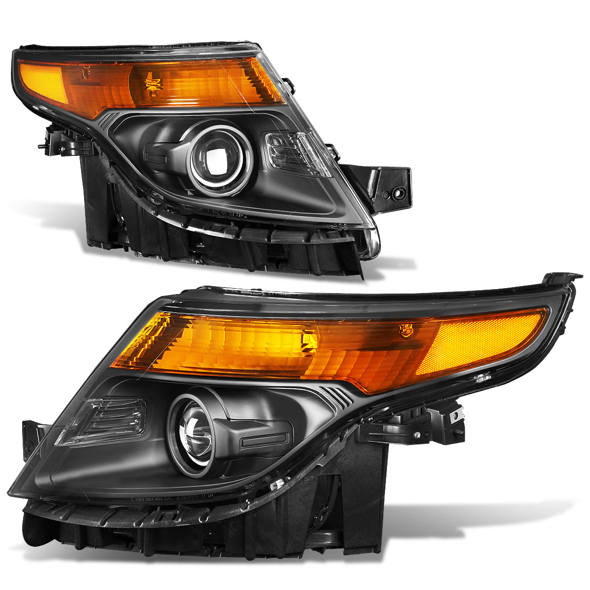 DNA Motoring, 11-15 Ford Explorer Projector Headlights - Black Housing Amber Corner