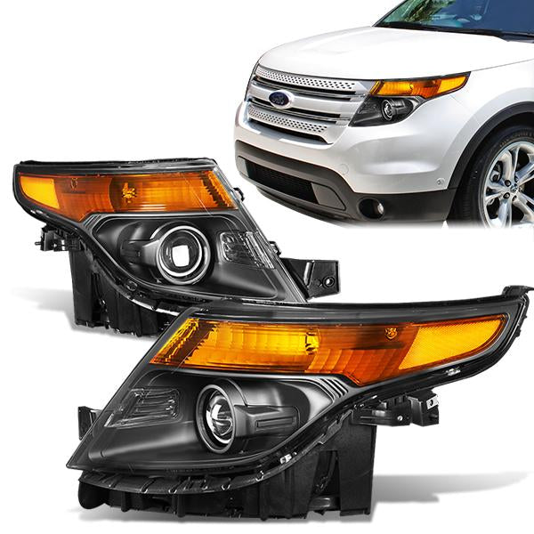 DNA Motoring, 11-15 Ford Explorer Projector Headlights - Black Housing Amber Corner