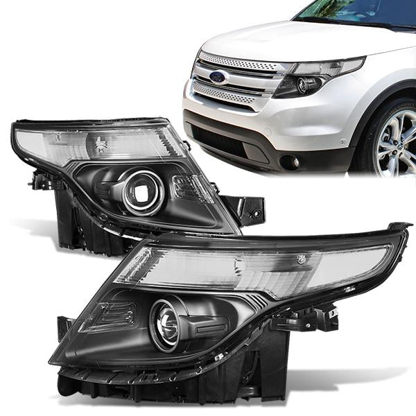 DNA Motoring, 11-15 Ford Explorer Projector Headlights - Black Housing Clear Corner