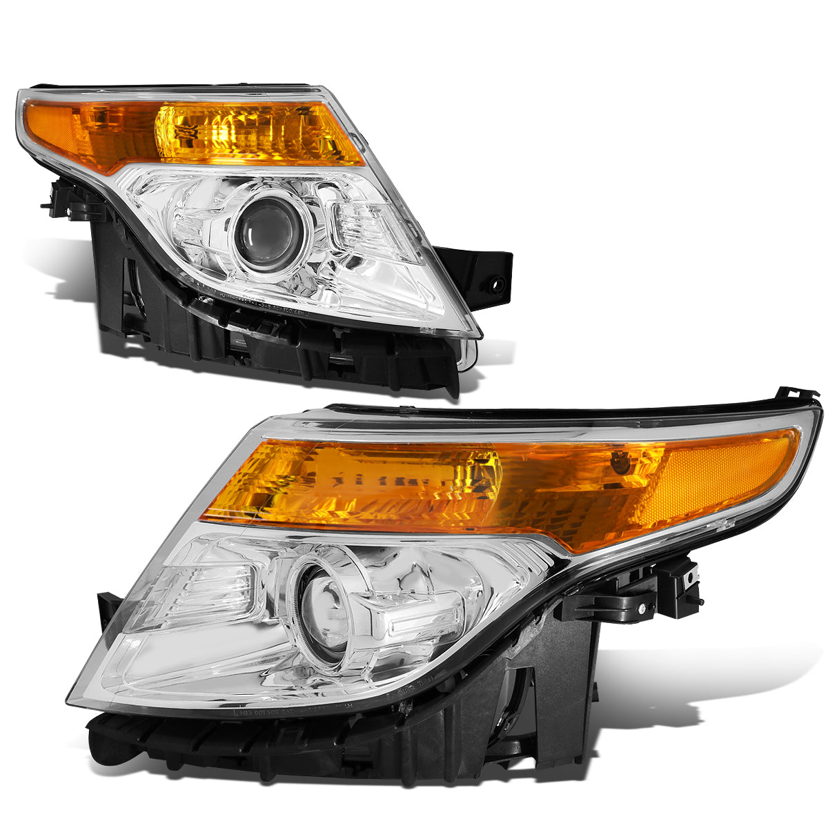 DNA Motoring, 11-15 Ford Explorer Projector Headlights - Chrome Housing Amber Corner