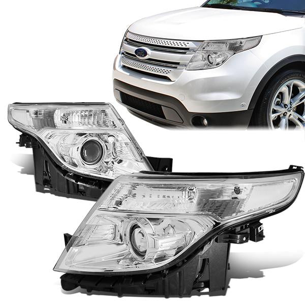 DNA Motoring, 11-15 Ford Explorer Projector Headlights - Chrome Housing Clear Corner