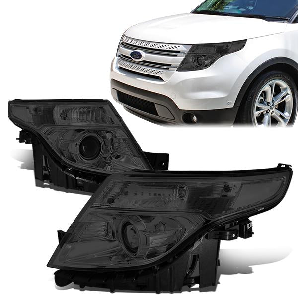 DNA Motoring, 11-15 Ford Explorer Projector Headlights - Smoked Housing Clear Corner