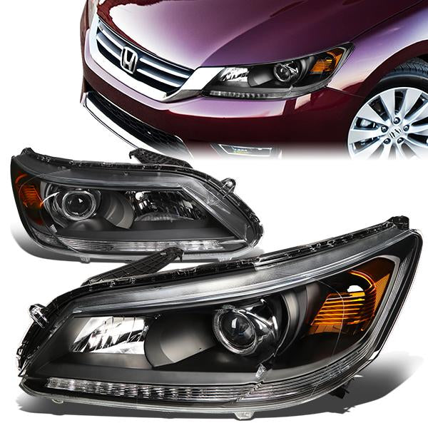 DNA Motoring, 13-15 Honda Accord Sedan Projector Headlights - Black Housing Amber Corner